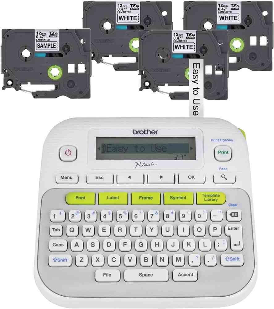 Brother P-Touch, PTD210, Easy-to-Use Label Maker Bundle (4 Label Tapes Included), White, Small
