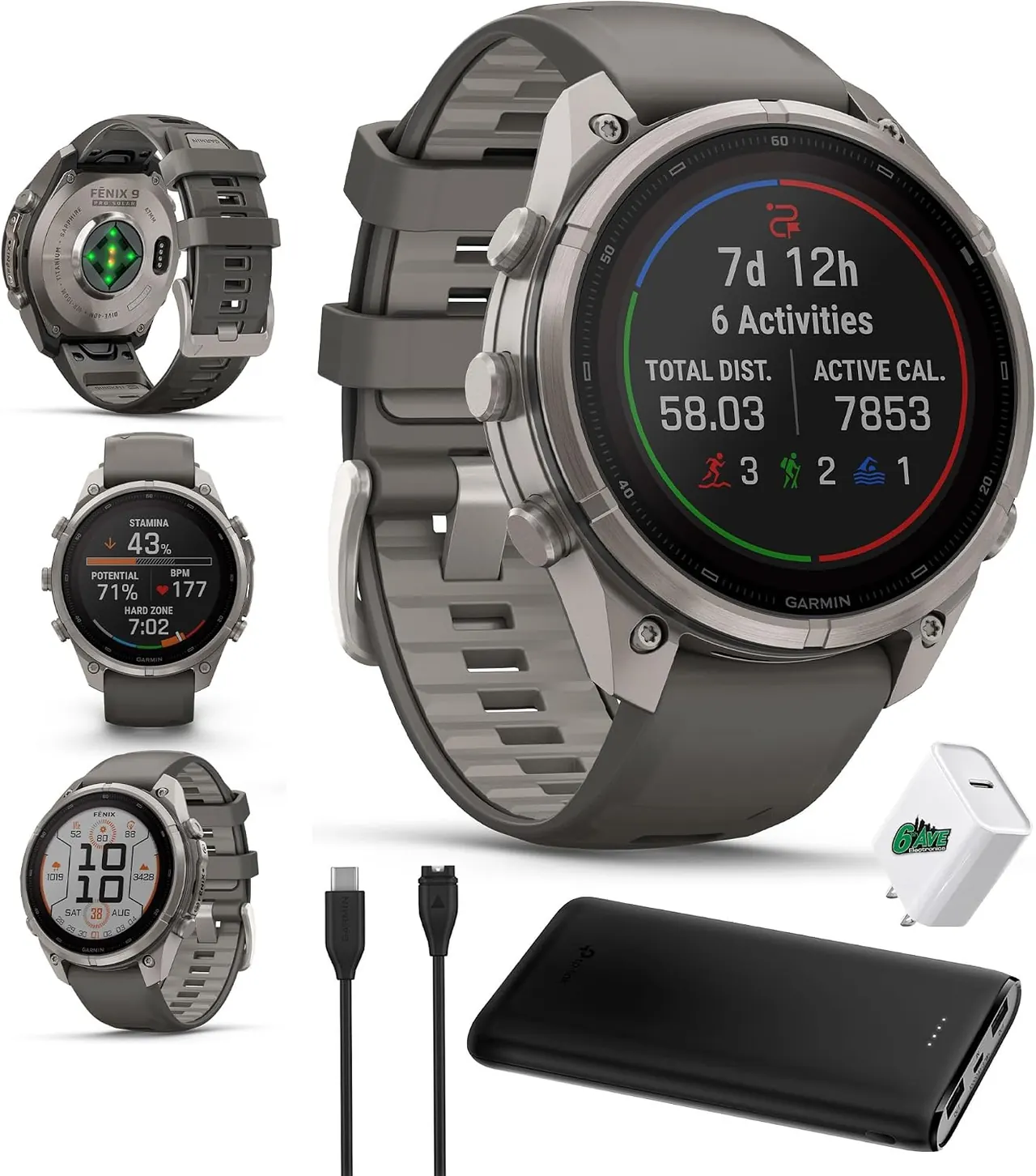 Garmin Fenix 9 Pro Solar 47mm Titanium GPS Smartwatch Pebble Gray Band