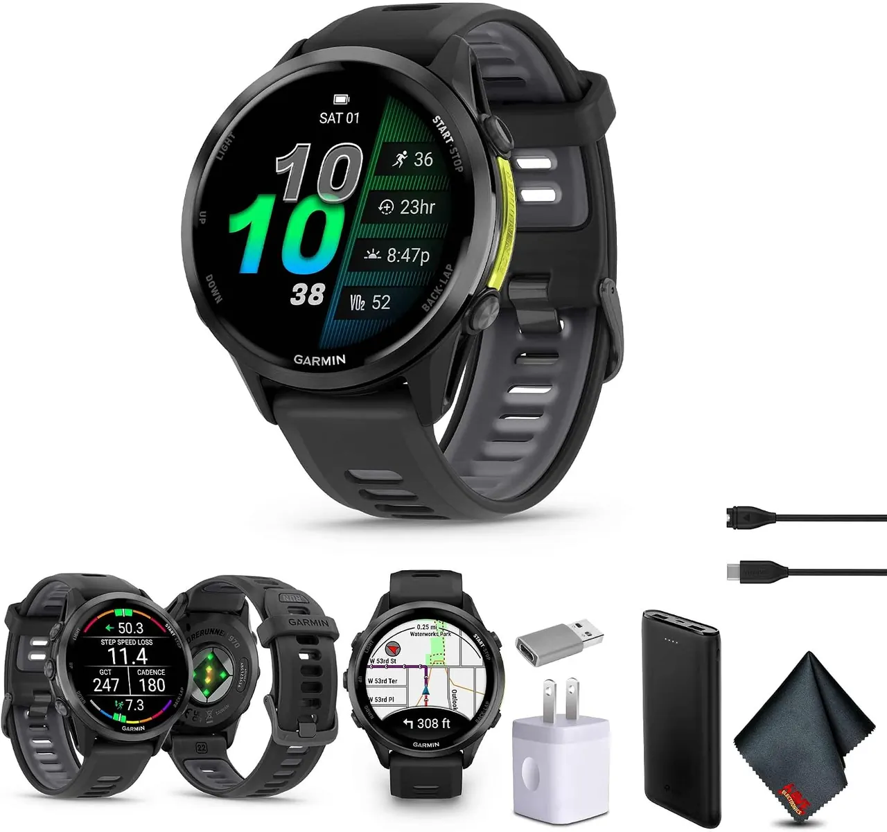 Garmin Forerunner 970 Running Smartwatch (Carbon Gray) with P-Bank Bundle