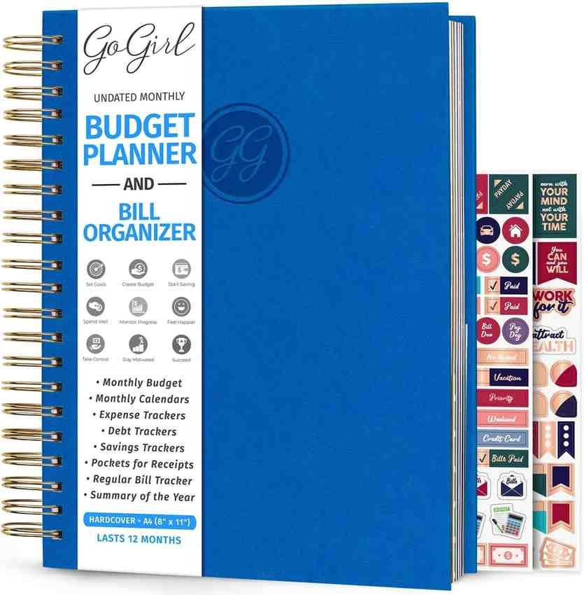 GoGirl Budget Planner & Monthly Bill Organizer with Pockets, Blue