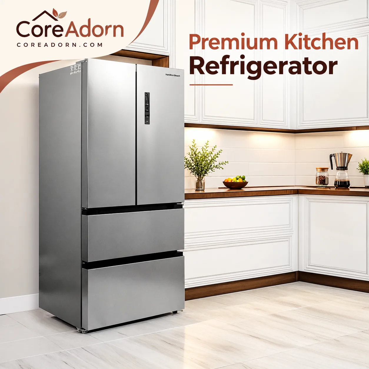 Hamilton Beach HBF1558 15.6 cu ft Counter Depth Full Size Refrigerator, Side Doors, Stainless