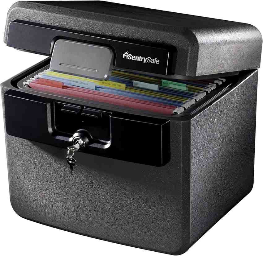 SentrySafe Black Fireproof and Water Resistant Safe, File Folder and Document Box with Key Lock, 14.3 x 15.5 x 13.5 inches, HD4100