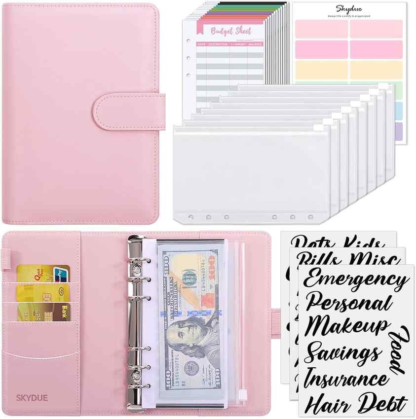 SKYDUE Budget Binder, Money Saving Binder with Zipper Envelopes, Cash Envelopes and Expense Budget Sheets for Budgeting