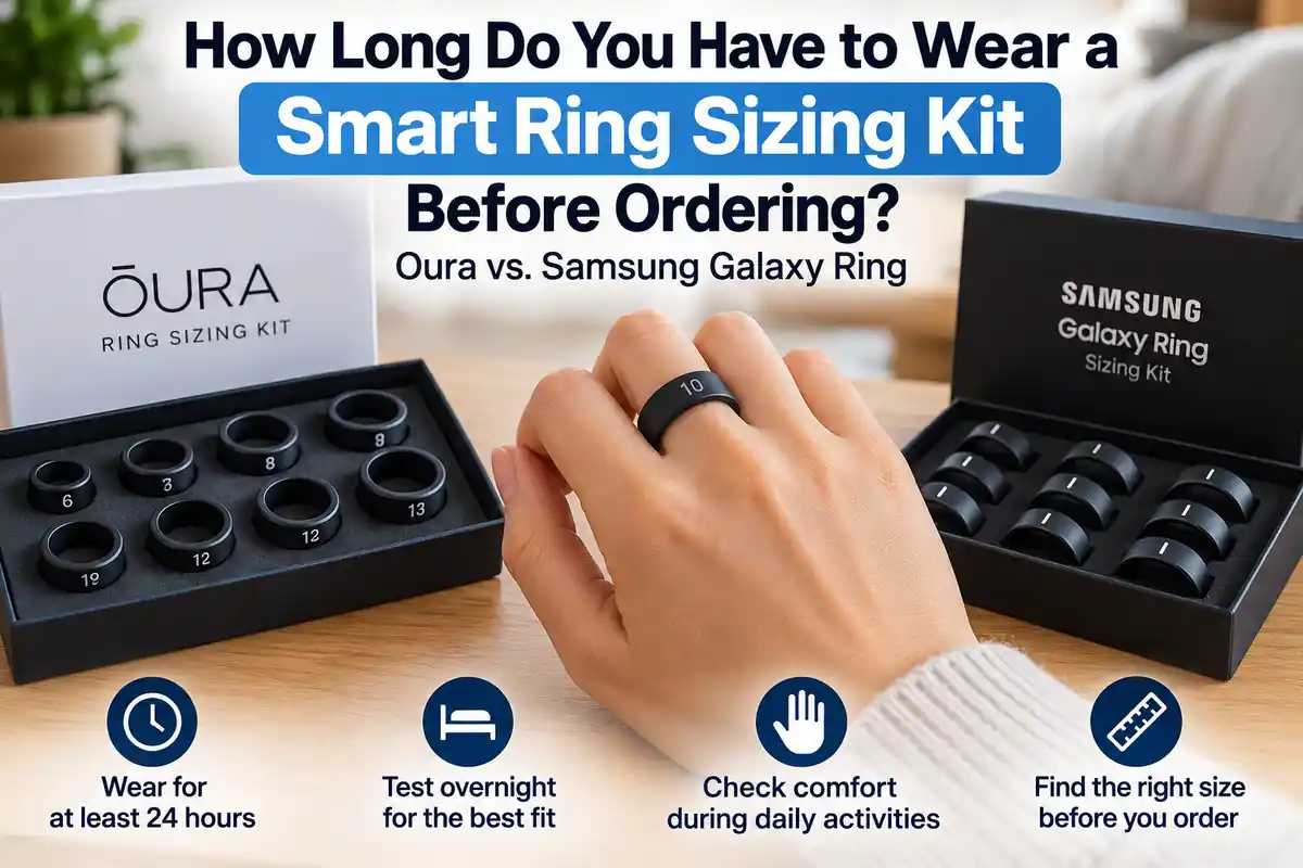 Smart ring sizing kit guide comparing Oura Ring and Samsung Galaxy Ring sizing samples.