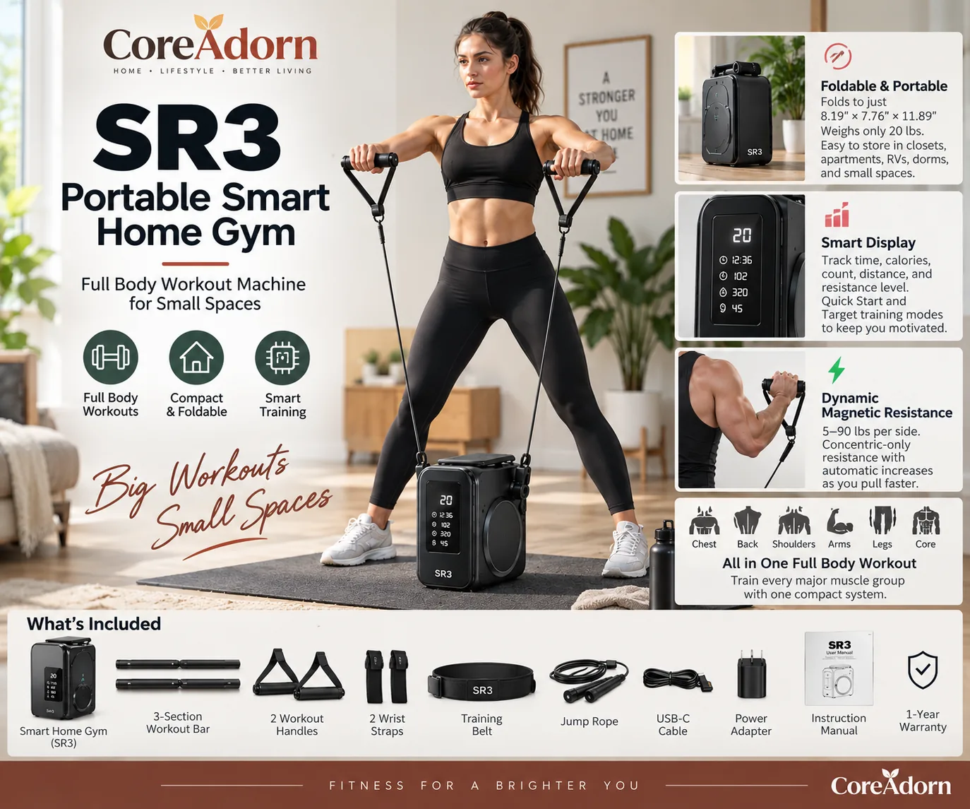 SR3 Portable Smart Home Gym, Full Body Workout Machine